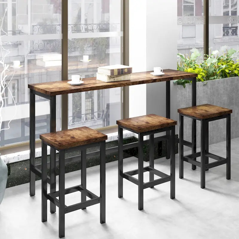 Ensemble Table de bar/comptoir extra longue avec 3 tabourets, Ensemble de cuisine de pub, Table d'appoint avec repose-pieds