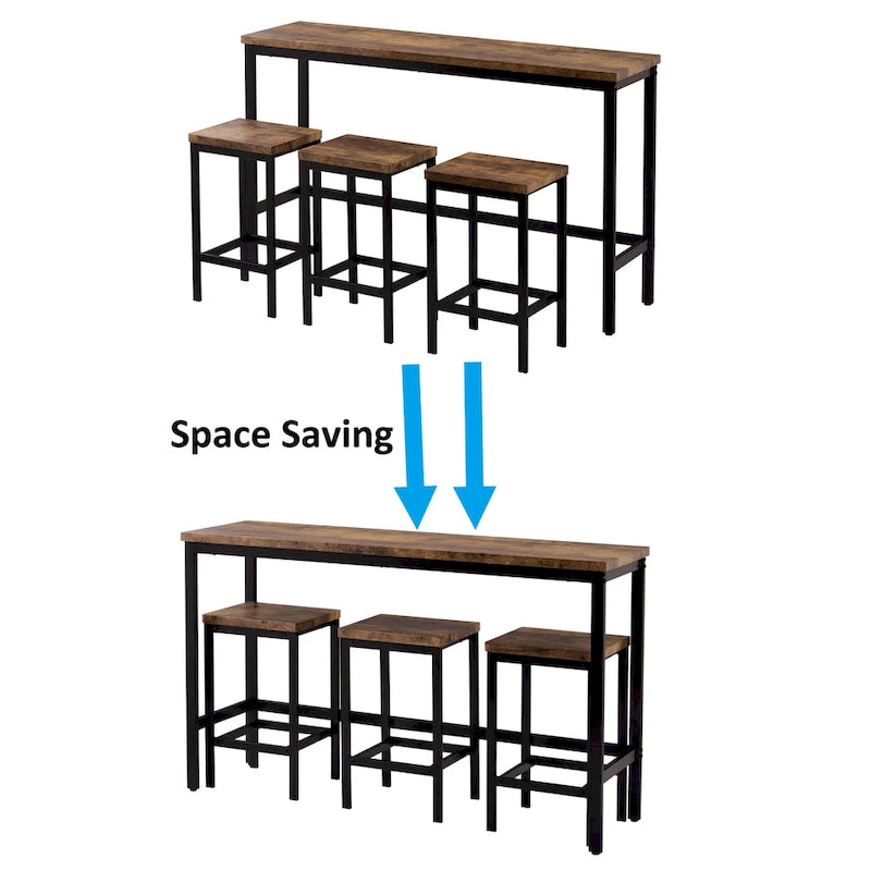 Ensemble Table de bar/comptoir extra longue avec 3 tabourets, Ensemble de cuisine de pub, Table d'appoint avec repose-pieds