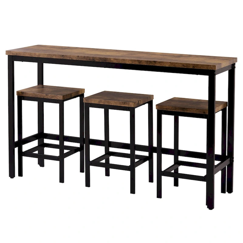 Ensemble Table de bar/comptoir extra longue avec 3 tabourets, Ensemble de cuisine de pub, Table d'appoint avec repose-pieds