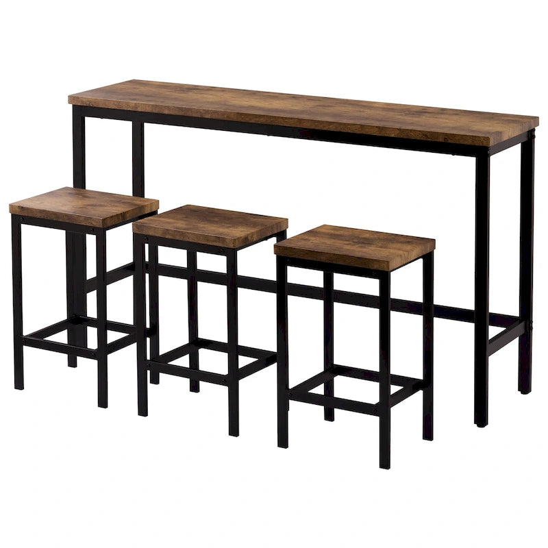 Ensemble Table de bar/comptoir extra longue avec 3 tabourets, Ensemble de cuisine de pub, Table d'appoint avec repose-pieds