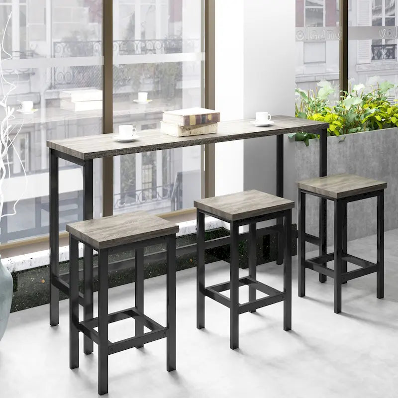 Ensemble Table de bar/comptoir extra longue avec 3 tabourets, Ensemble de cuisine de pub, Table d'appoint avec repose-pieds