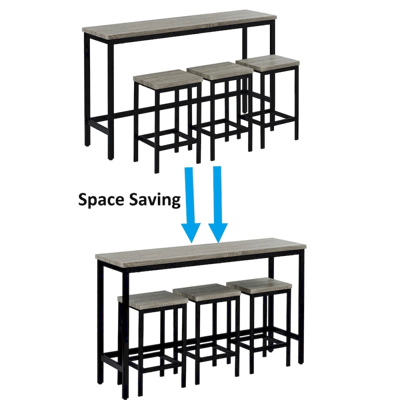Ensemble Table de bar/comptoir extra longue avec 3 tabourets, Ensemble de cuisine de pub, Table d'appoint avec repose-pieds