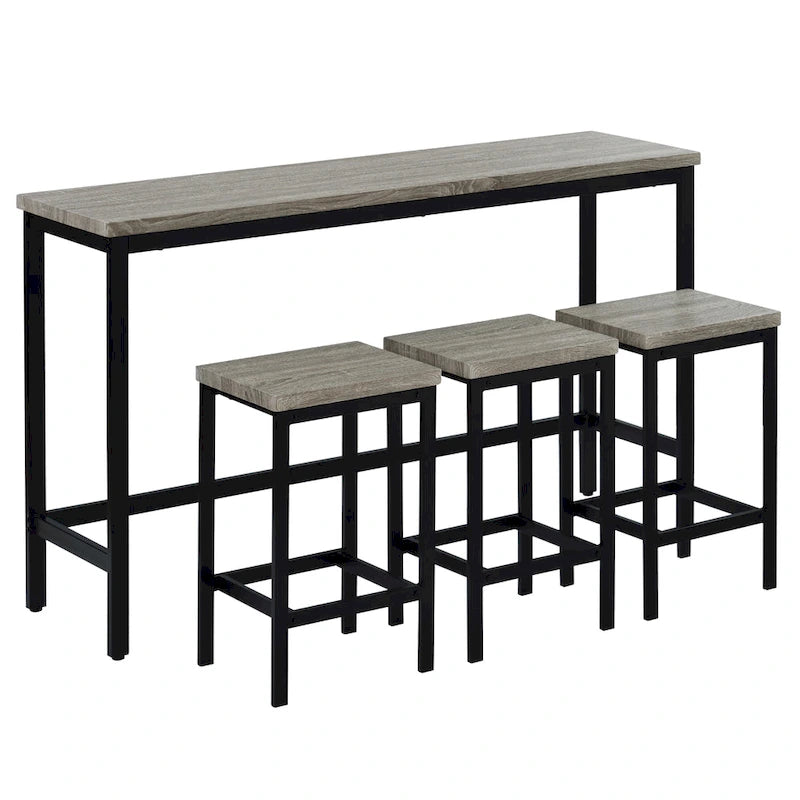 Ensemble Table de bar/comptoir extra longue avec 3 tabourets, Ensemble de cuisine de pub, Table d'appoint avec repose-pieds