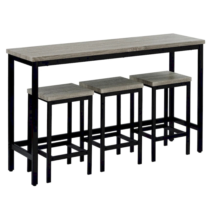 Ensemble Table de bar/comptoir extra longue avec 3 tabourets, Ensemble de cuisine de pub, Table d'appoint avec repose-pieds