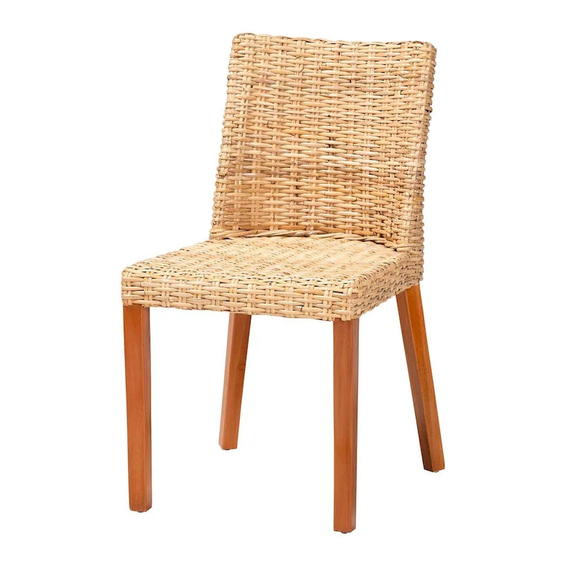 Chaise de salle à manger bali & pari Rowen en rotin Kubu miel clair de style bohème et bois d'acajou