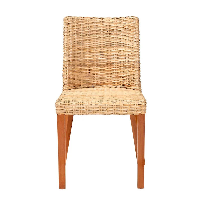 Chaise de salle à manger bali & pari Rowen en rotin Kubu miel clair de style bohème et bois d'acajou