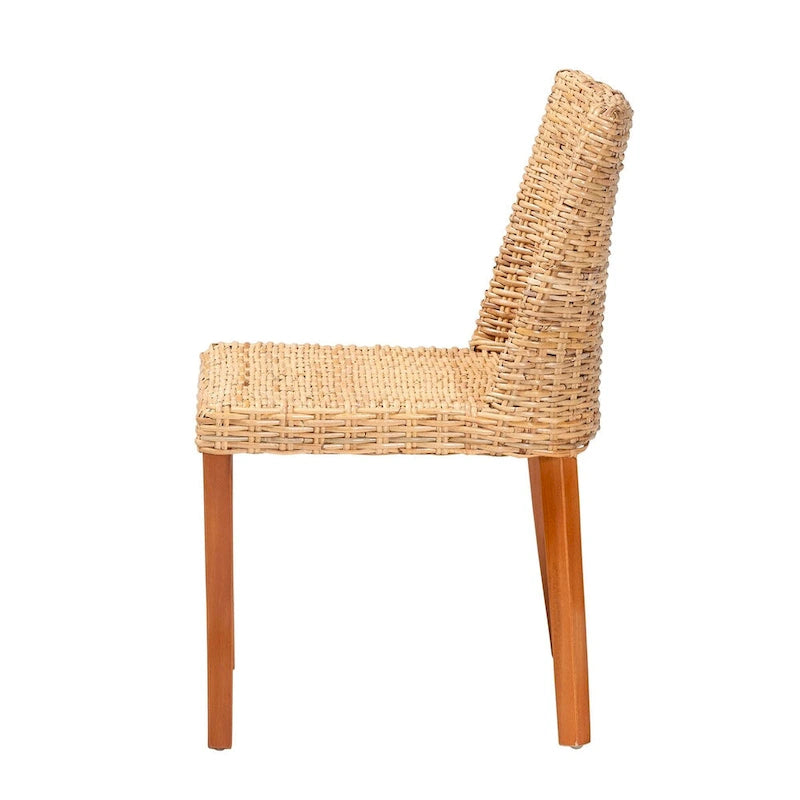 Chaise de salle à manger bali & pari Rowen en rotin Kubu miel clair de style bohème et bois d'acajou