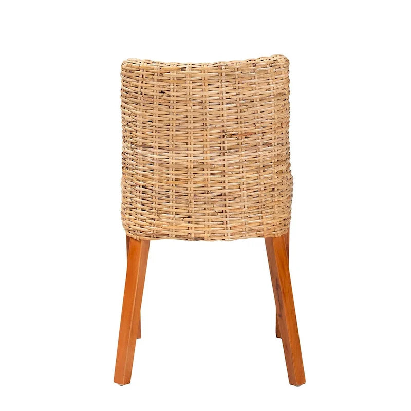 Chaise de salle à manger bali & pari Rowen en rotin Kubu miel clair de style bohème et bois d'acajou