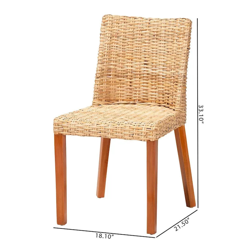 Chaise de salle à manger bali & pari Rowen en rotin Kubu miel clair de style bohème et bois d'acajou