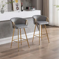 Lot de 2 tabourets de bar de 66 cm avec repose-pieds et base chromés, pieds dorés et revêtement velours, gris