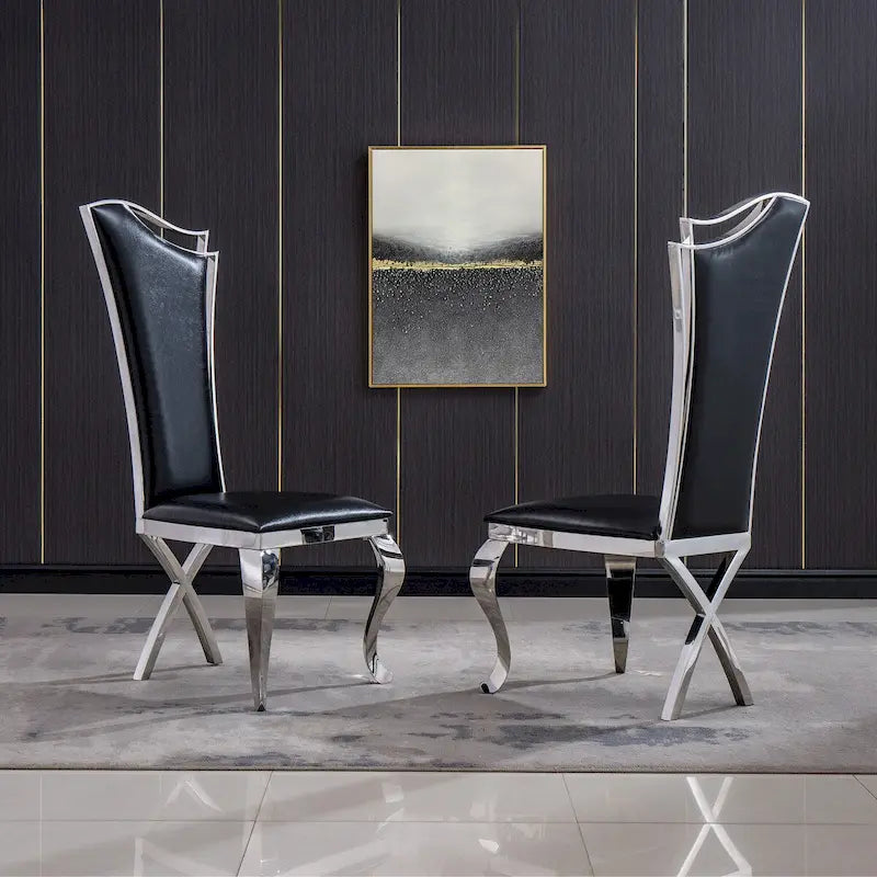 Lot de 2 chaises de salle à manger avec dossier unique en velours et pieds en acier inoxydable