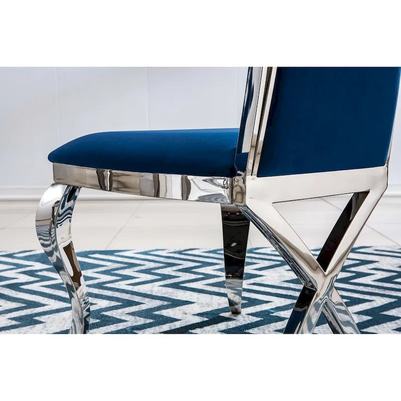Lot de 2 chaises de salle à manger avec dossier unique en velours et pieds en acier inoxydable