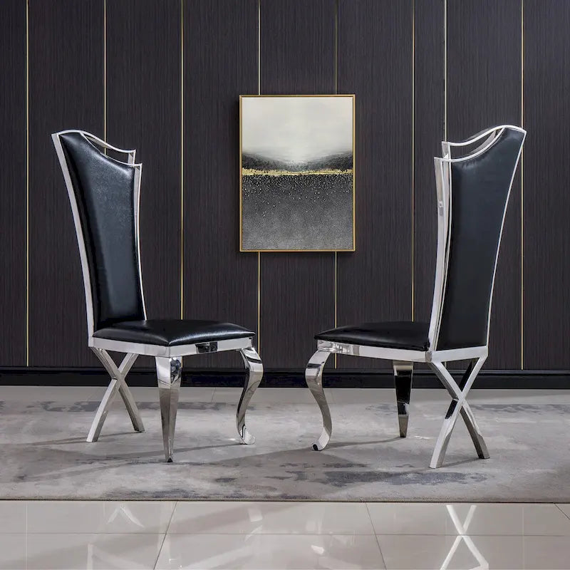 Lot de 2 chaises de salle à manger avec dossier unique en velours et pieds en acier inoxydable
