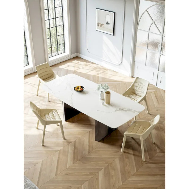 Lesly White 62.99 in. With Black Pedestal Dining Table (6 Seats) - 62.99D31.49W29.52H