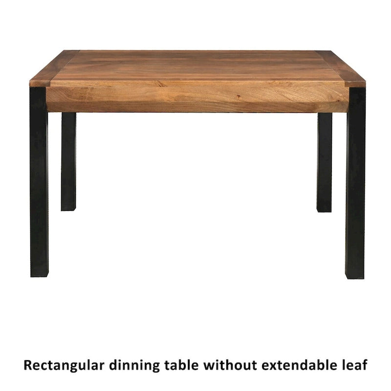 Table à manger rectangulaire extensible de 83 pouces, en bois de manguier artisanal avec pieds en fer noir