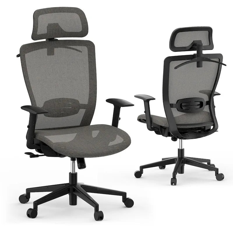 Fotel biurowy FlexiSpot Ergonomic z regulacją wysokości i obrotem o 360 stopni, siateczkowy, z regulowanym zagłówkiem, podparciem lędźwiowym i podłokietnikami