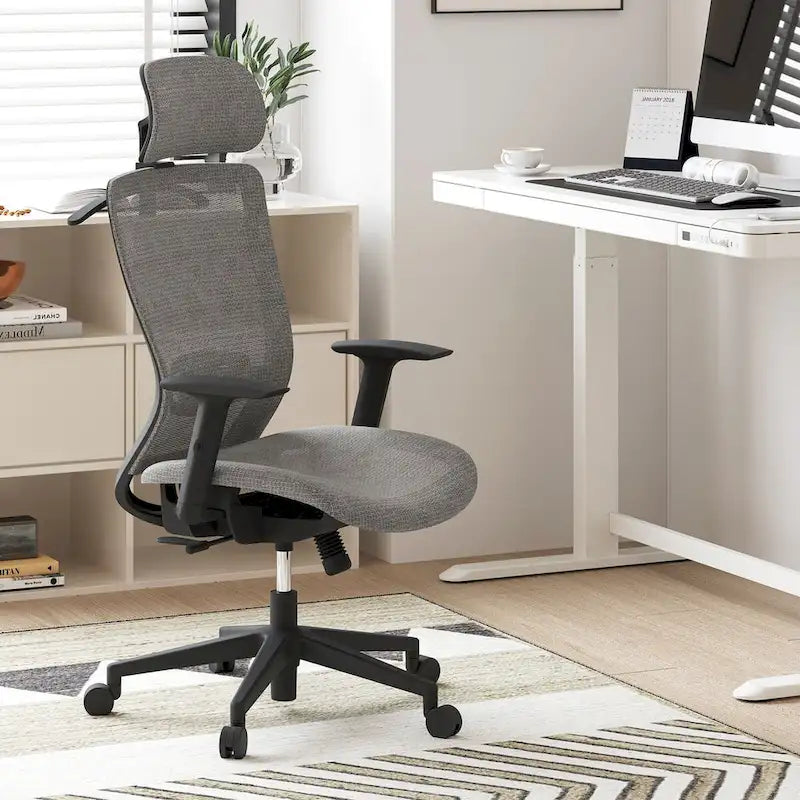 Fotel biurowy FlexiSpot Ergonomic z regulacją wysokości i obrotem o 360 stopni, siateczkowy, z regulowanym zagłówkiem, podparciem lędźwiowym i podłokietnikami