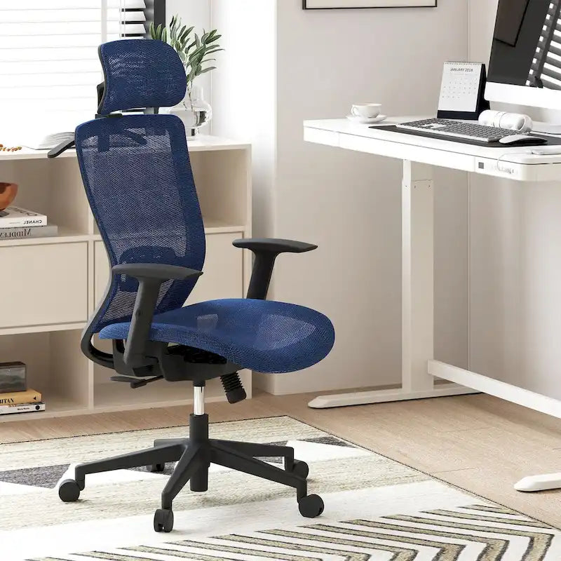 Fotel biurowy FlexiSpot Ergonomic z regulacją wysokości i obrotem o 360 stopni, siateczkowy, z regulowanym zagłówkiem, podparciem lędźwiowym i podłokietnikami