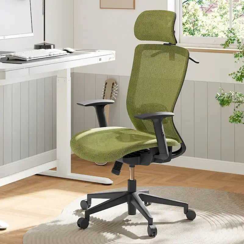 Fotel biurowy FlexiSpot Ergonomic z regulacją wysokości i obrotem o 360 stopni, siateczkowy, z regulowanym zagłówkiem, podparciem lędźwiowym i podłokietnikami
