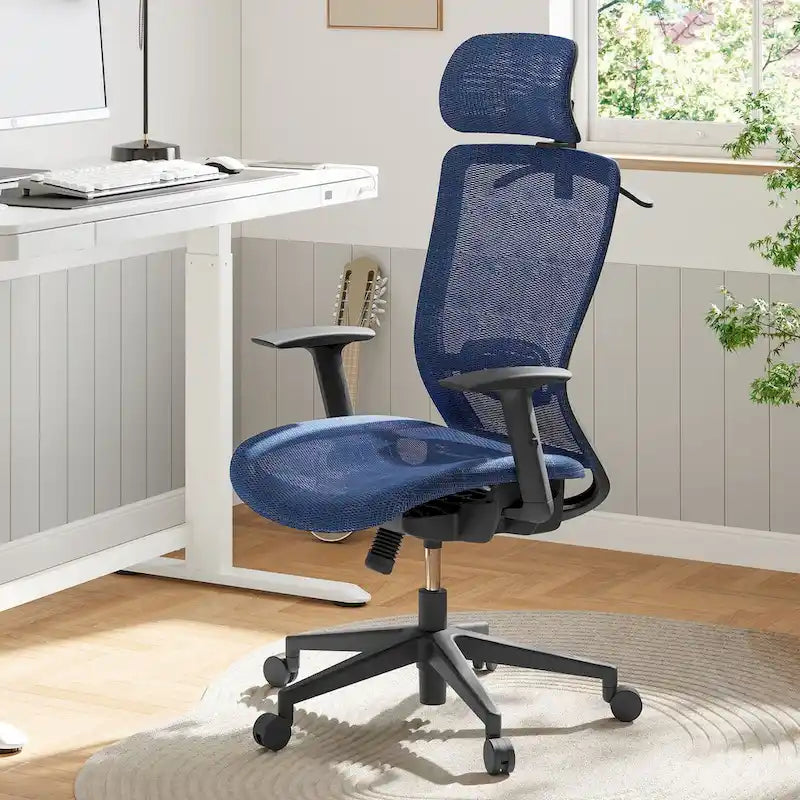 Fotel biurowy FlexiSpot Ergonomic z regulacją wysokości i obrotem o 360 stopni, siateczkowy, z regulowanym zagłówkiem, podparciem lędźwiowym i podłokietnikami