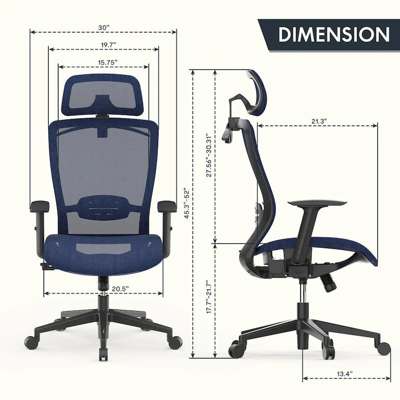 Fotel biurowy FlexiSpot Ergonomic z regulacją wysokości i obrotem o 360 stopni, siateczkowy, z regulowanym zagłówkiem, podparciem lędźwiowym i podłokietnikami