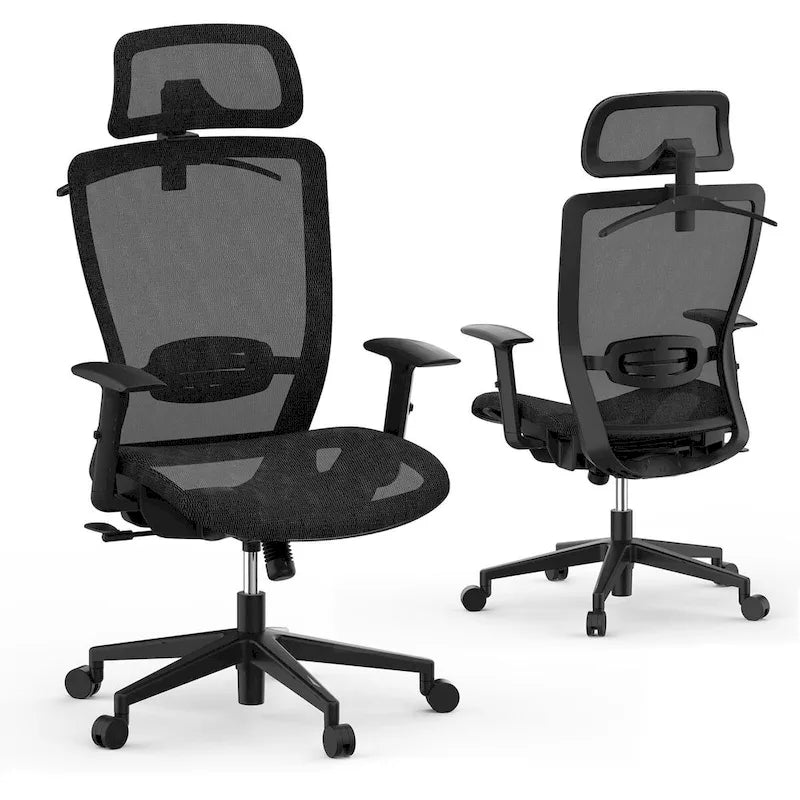 Fotel biurowy FlexiSpot Ergonomic z regulacją wysokości i obrotem o 360 stopni, siateczkowy, z regulowanym zagłówkiem, podparciem lędźwiowym i podłokietnikami
