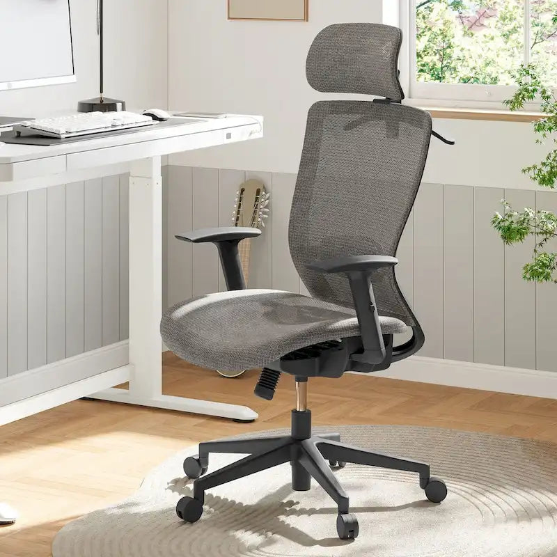 Fotel biurowy FlexiSpot Ergonomic z regulacją wysokości i obrotem o 360 stopni, siateczkowy, z regulowanym zagłówkiem, podparciem lędźwiowym i podłokietnikami