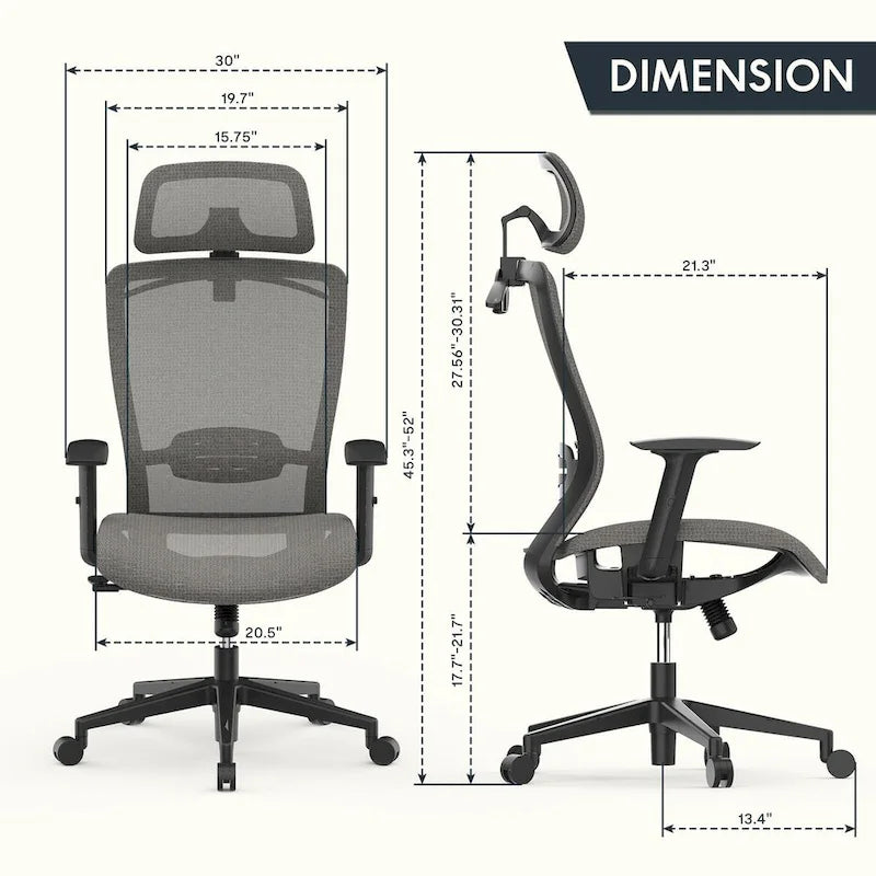 Fotel biurowy FlexiSpot Ergonomic z regulacją wysokości i obrotem o 360 stopni, siateczkowy, z regulowanym zagłówkiem, podparciem lędźwiowym i podłokietnikami