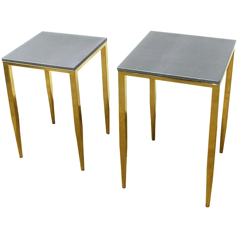 Stoliki kawowe z serii Wrightwood, imitacja skóry shagreen, złoty metal, zestaw 2 sztuk
