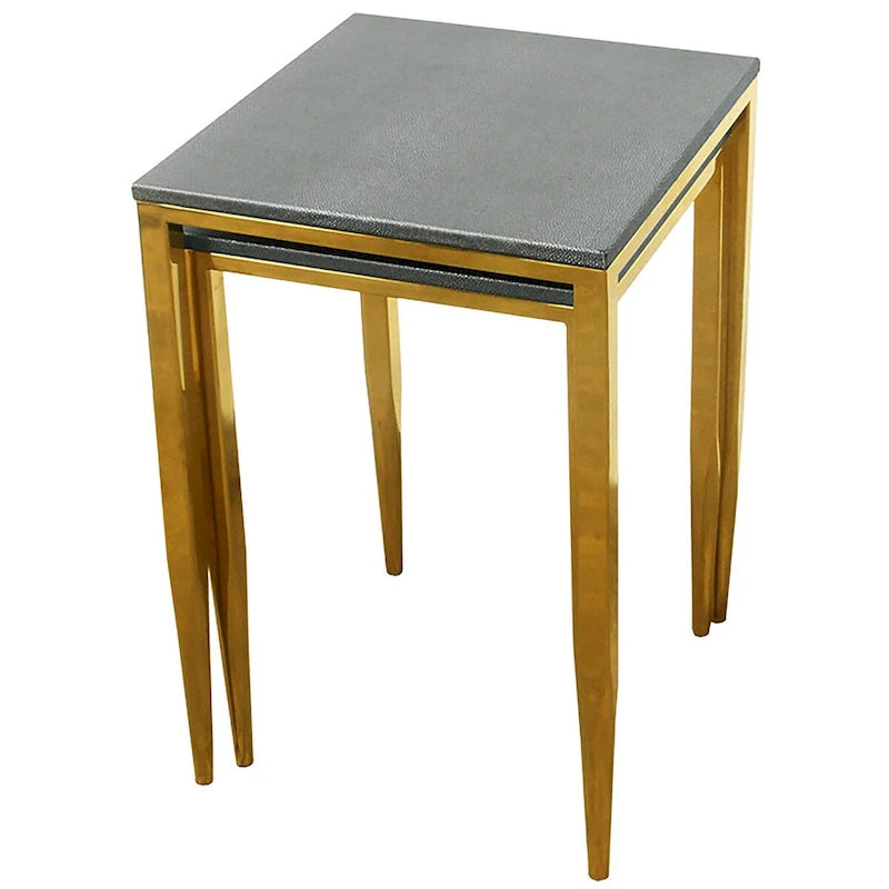 Stoliki kawowe z serii Wrightwood, imitacja skóry shagreen, złoty metal, zestaw 2 sztuk
