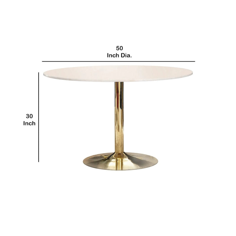Table à manger ronde moderne en marbre de 30 pouces, blanc et or