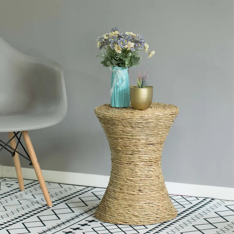 Table d'appoint décorative ronde en osier, forme de sablier, table basse d'appoint