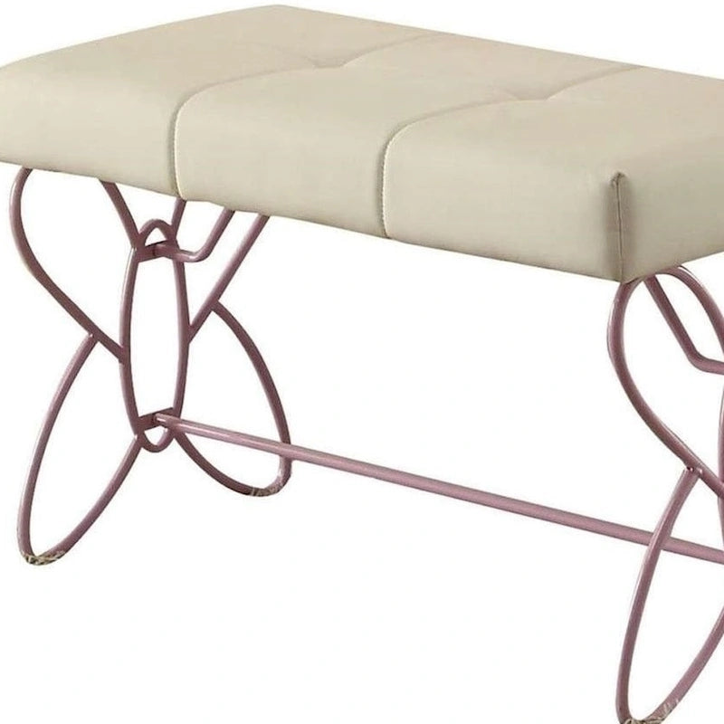 Banc blanc et violet clair de 32 X 17 X 19