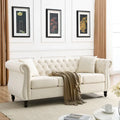 Beżowa welurowa sofa Chesterfield 3-osobowa, zaokrąglone podłokietniki, ozdobne nity