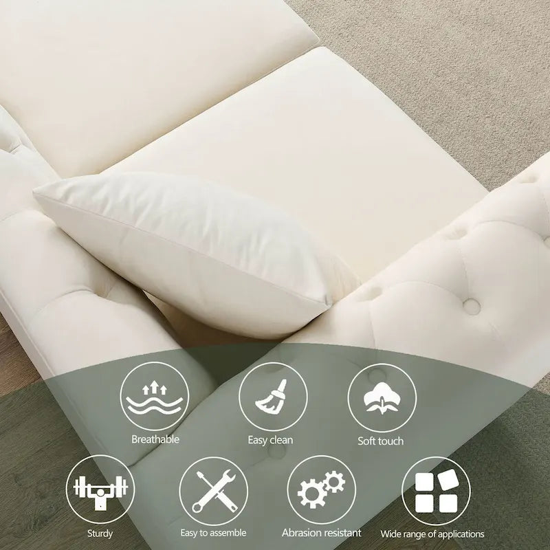 Beżowa welurowa sofa Chesterfield 3-osobowa, zaokrąglone podłokietniki, ozdobne nity