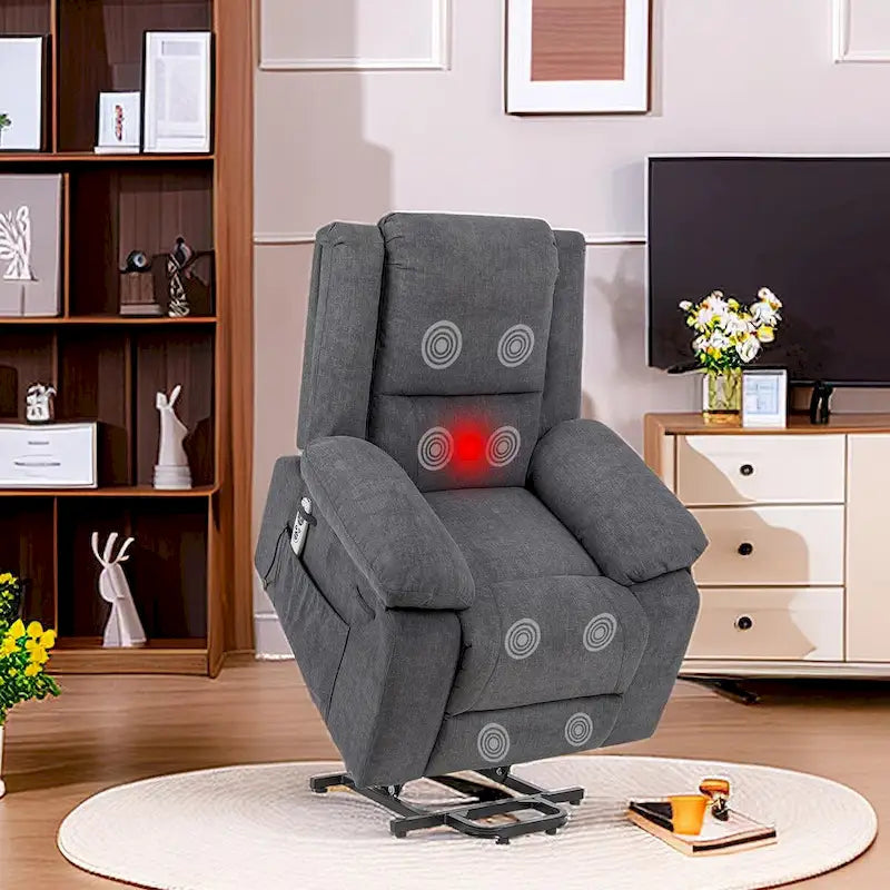 Fauteuil inclinable releveur électrique grande taille robuste avec massage et chauffage pour personnes âgées