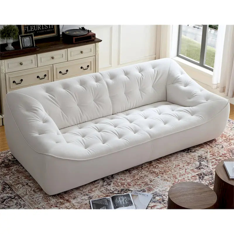 Biała trwała sofa tapicerowana z ramą z litego drewna