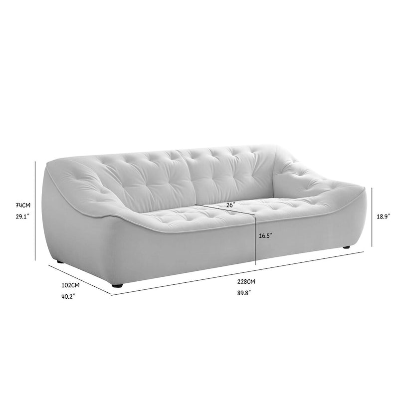 Biała trwała sofa tapicerowana z ramą z litego drewna