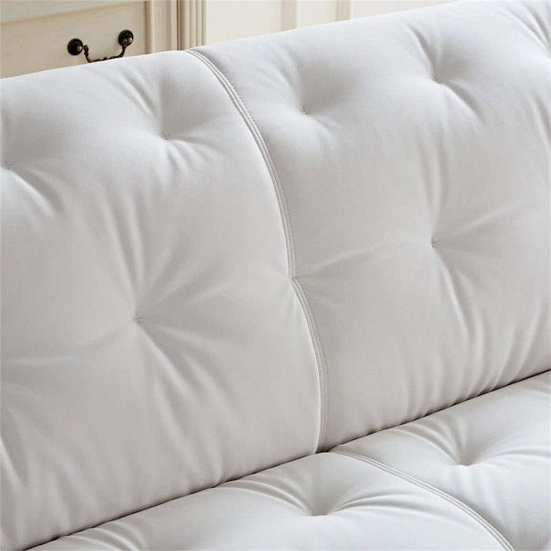 Biała trwała sofa tapicerowana z ramą z litego drewna