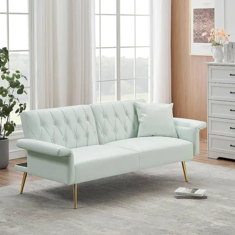 Futon Sofa Rozkładana, Sofa Składana ze Sztucznej Skóry, Rozkładana Kanapa z Regulowanymi Podłokietnikami do Małych Przestrzeni