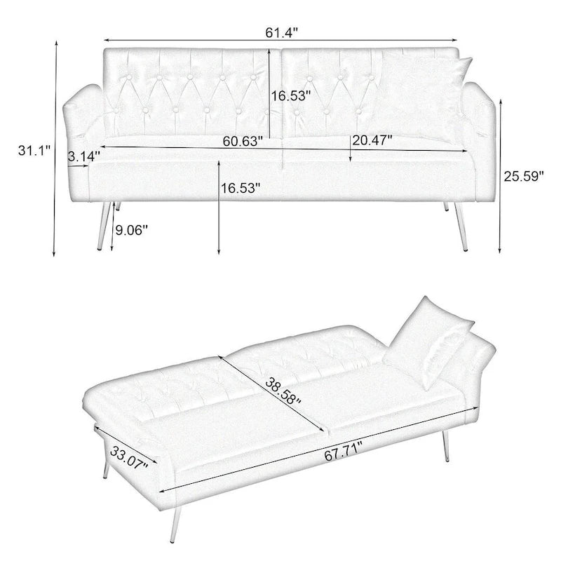 Futon Sofa Rozkładana, Sofa Składana ze Sztucznej Skóry, Rozkładana Kanapa z Regulowanymi Podłokietnikami do Małych Przestrzeni