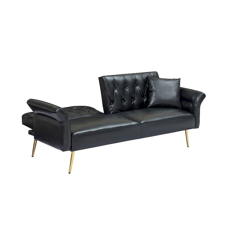 Futon Sofa Rozkładana, Sofa Składana ze Sztucznej Skóry, Rozkładana Kanapa z Regulowanymi Podłokietnikami do Małych Przestrzeni