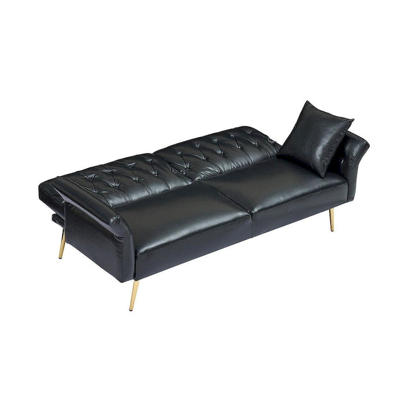 Futon Sofa Rozkładana, Sofa Składana ze Sztucznej Skóry, Rozkładana Kanapa z Regulowanymi Podłokietnikami do Małych Przestrzeni