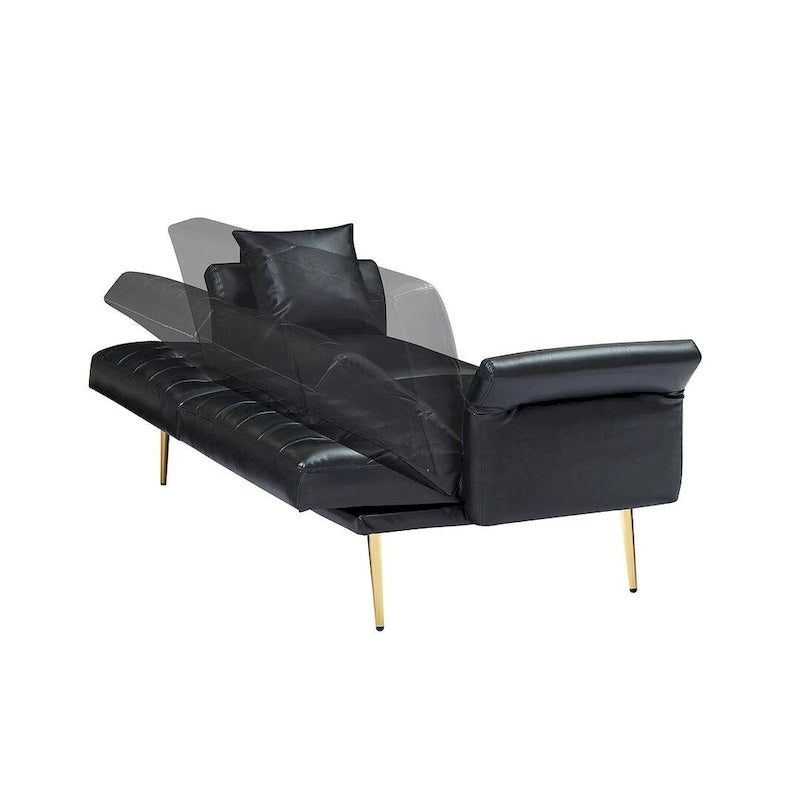 Futon Sofa Rozkładana, Sofa Składana ze Sztucznej Skóry, Rozkładana Kanapa z Regulowanymi Podłokietnikami do Małych Przestrzeni