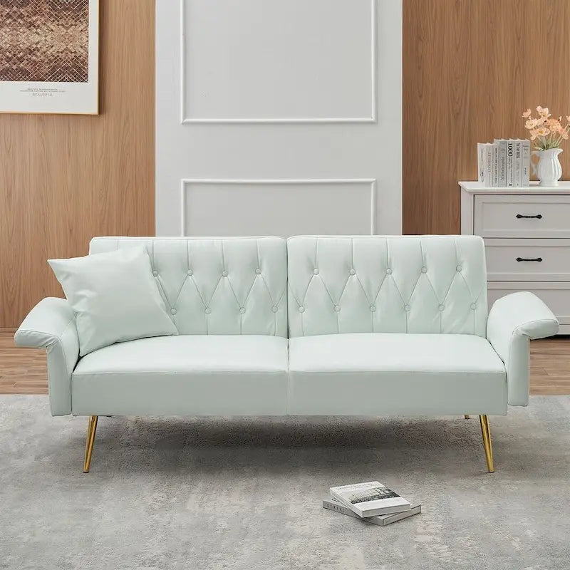 Futon Sofa Rozkładana, Sofa Składana ze Sztucznej Skóry, Rozkładana Kanapa z Regulowanymi Podłokietnikami do Małych Przestrzeni