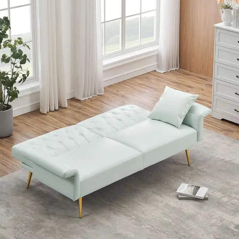 Futon Sofa Rozkładana, Sofa Składana ze Sztucznej Skóry, Rozkładana Kanapa z Regulowanymi Podłokietnikami do Małych Przestrzeni