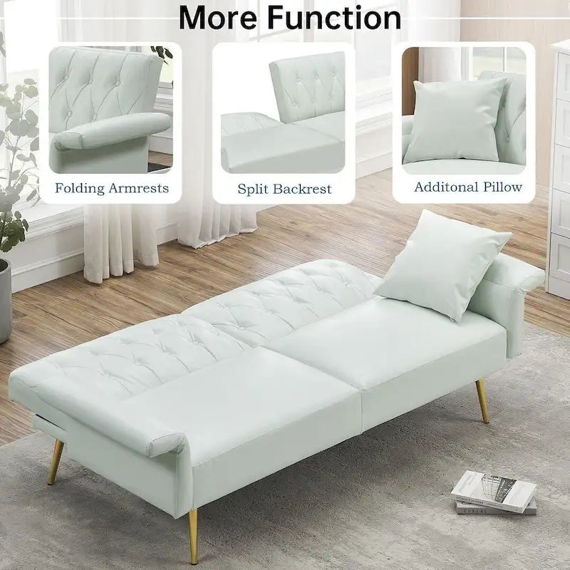 Futon Sofa Rozkładana, Sofa Składana ze Sztucznej Skóry, Rozkładana Kanapa z Regulowanymi Podłokietnikami do Małych Przestrzeni