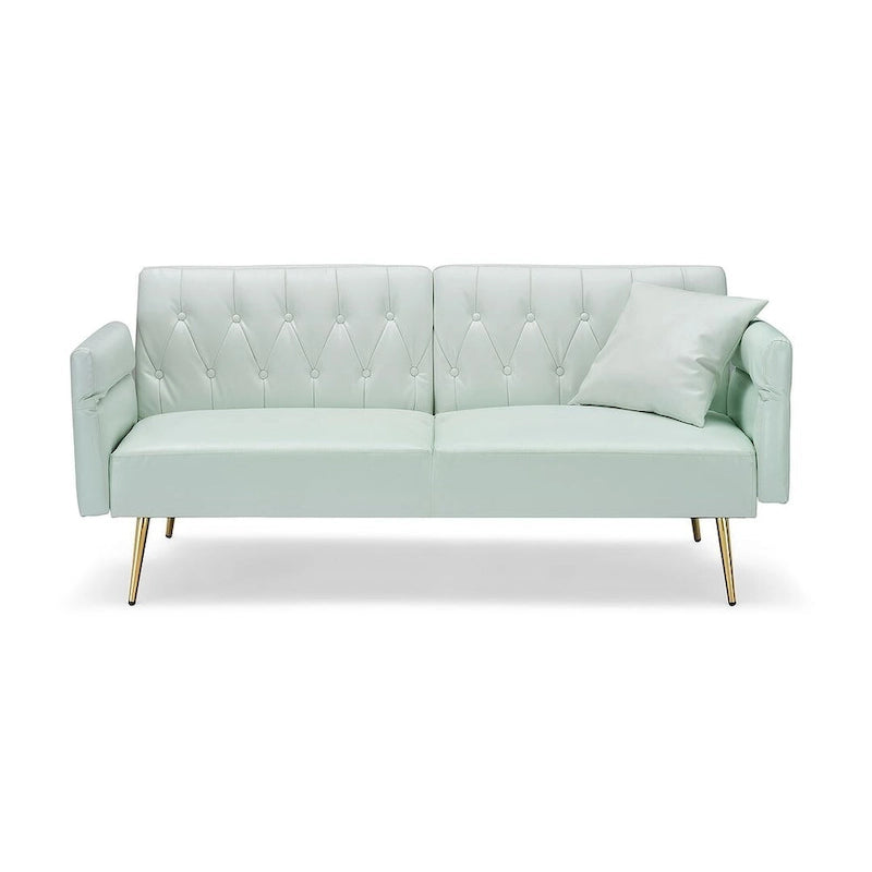 Futon Sofa Rozkładana, Sofa Składana ze Sztucznej Skóry, Rozkładana Kanapa z Regulowanymi Podłokietnikami do Małych Przestrzeni