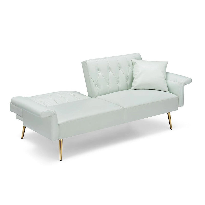 Futon Sofa Rozkładana, Sofa Składana ze Sztucznej Skóry, Rozkładana Kanapa z Regulowanymi Podłokietnikami do Małych Przestrzeni