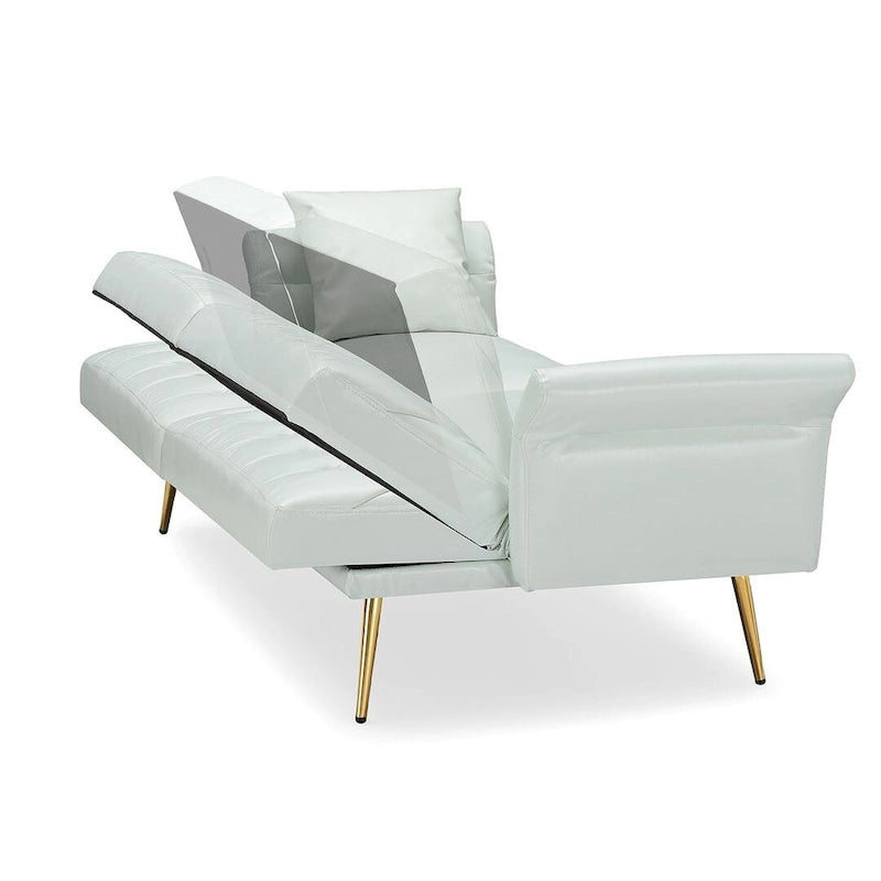 Futon Sofa Rozkładana, Sofa Składana ze Sztucznej Skóry, Rozkładana Kanapa z Regulowanymi Podłokietnikami do Małych Przestrzeni